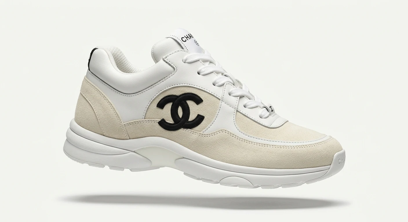 Chan'el Paris CC Trainer Bicolore Veau Velours & Cuir Blanc